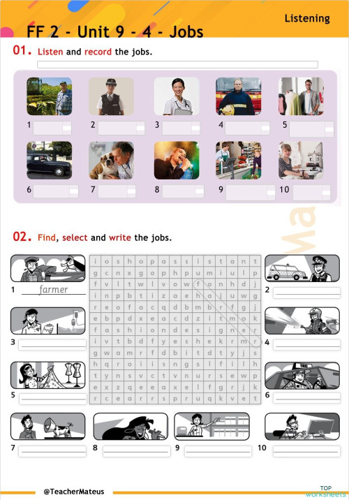 FF 2 - Unit 09 - 4 - Jobs - Listening - TM0314. Interactive worksheet ...