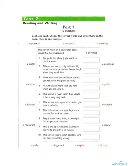Reading Flyers Test 9 2 Interactive Worksheet Topworksheets