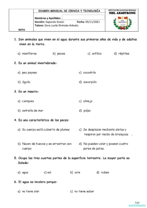 examen mensual de ciencia y tecnologia. Ficha interactiva | TopWorksheets