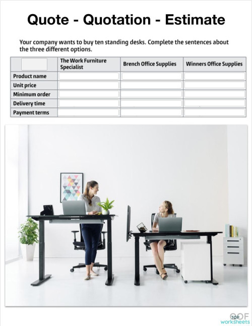 Quote BP A1 standing desk. Interactive worksheet TopWorksheets
