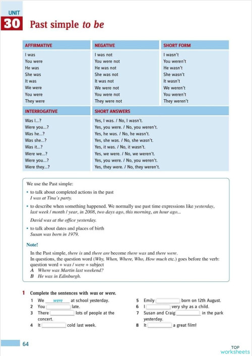 AEF1 - Grammar - BE PS. Interactive worksheet | TopWorksheets