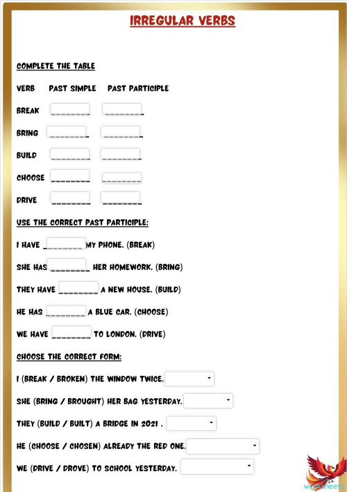 irregular verbs break choose bring drive bring. Interactive worksheet ...