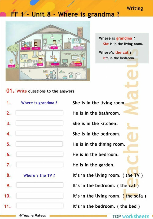 FF 1 - Unit 08 - Where's grandma ? - Writing. Interactive worksheet ...