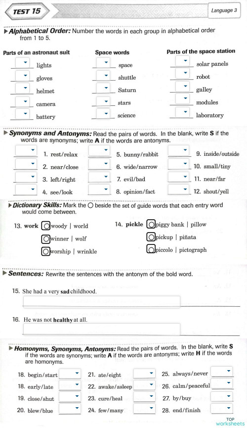 Language Test 15. Interactive worksheet | TopWorksheets