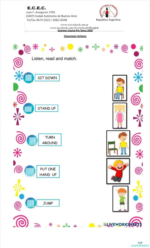Hw 28/01: Classroom actions. Interactive worksheet | TopWorksheets