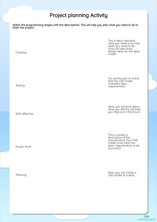 Project planning Activity. Interactive worksheet | TopWorksheets