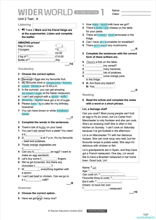 Wider world 1 Language test 2A(50). Interactive worksheet | TopWorksheets