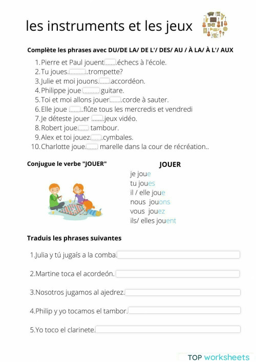 Interactive worksheets and online exercises in french | TopWorksheets