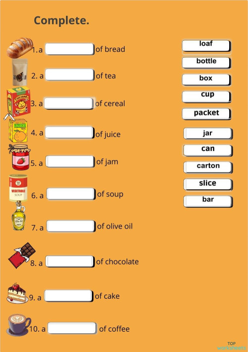 Containers. Interactive worksheet | TopWorksheets