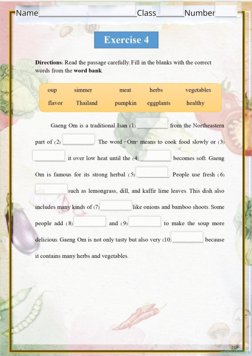 Gaeng Omm (Isan Curry Soup) Exercise 4. Interactive worksheet ...