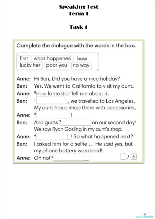 Speaking Test. Class 8. Interactive worksheet | TopWorksheets