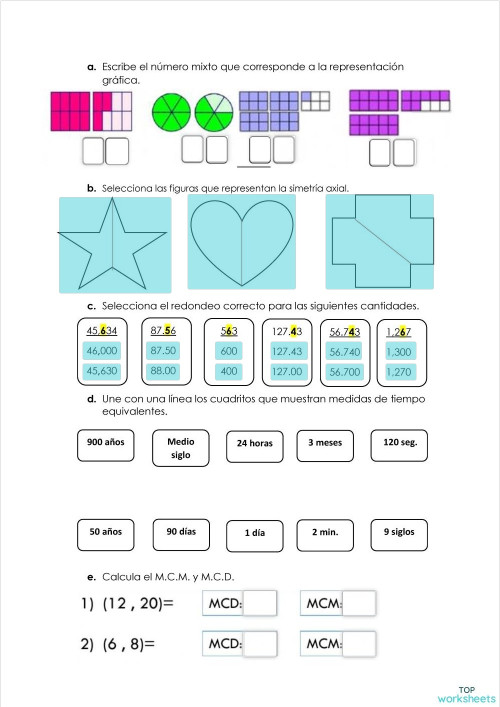 Diagnóstico Matemática 4to. II parte IV U. Ficha interactiva ...