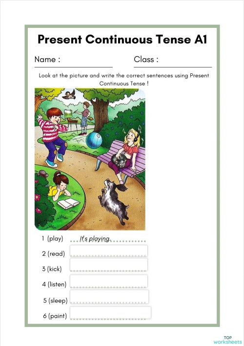 Present Continuous Tense A1 Positive. Interactive worksheet | TopWorksheets