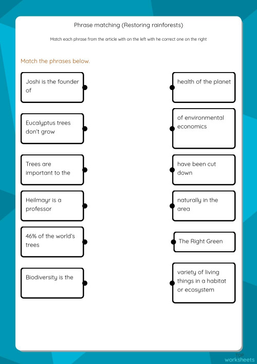 Phrase matching (Restoring rainforests). Interactive worksheet ...