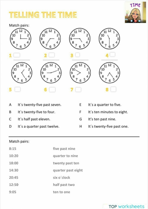 Telling the time. Interactive worksheet TopWorksheets