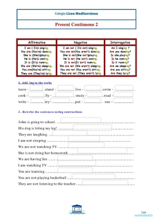 Present Continuous practice. Interactive worksheet | TopWorksheets