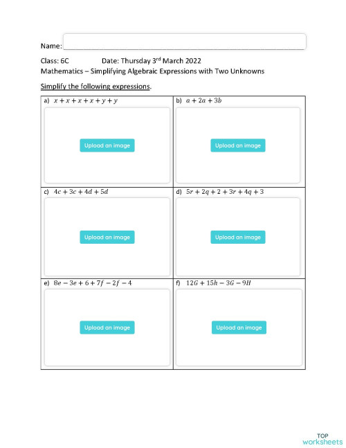 Simplifying Algebraic Expressions with Two Unknowns. Interactive ...