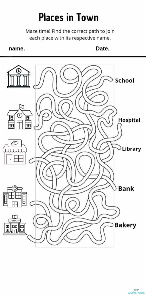 Places in Town. Interactive worksheet | TopWorksheets