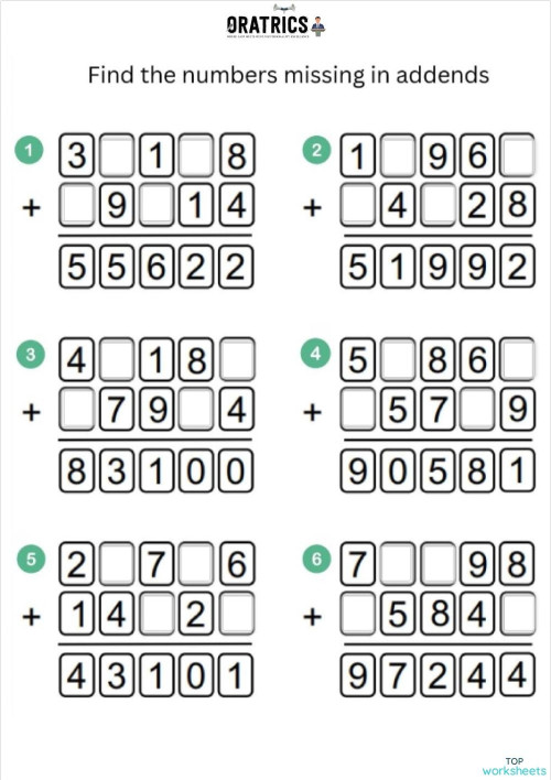 Column Addition EE. Interactive worksheet | TopWorksheets