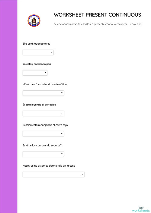 WORKSHEET PRESENT CONTINUOUS. Interactive worksheet | TopWorksheets