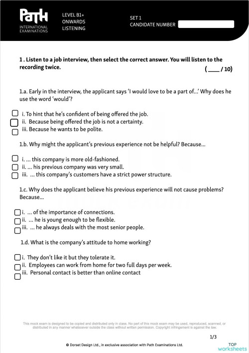 Path Listening. Interactive worksheet | TopWorksheets