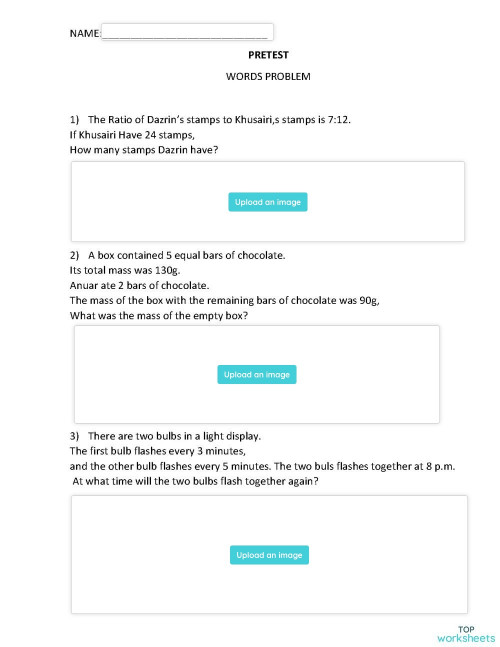 PRETEST WORD PROBLEM. Interactive worksheet | TopWorksheets