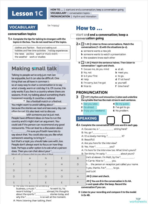 Speakout b1 unit 1c. Interactive worksheet | TopWorksheets