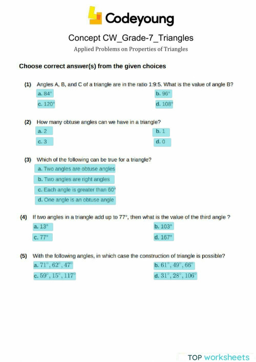 Applied Problems on Properties of Triangles Concept CW. Interactive