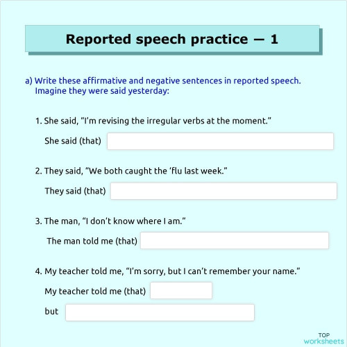 Reported Speech: interactive worksheets and online exercises ...