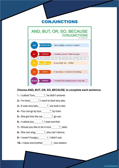 CONJUNCTIONS. Interactive worksheet | TopWorksheets