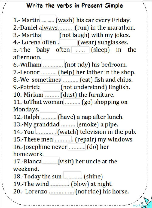 Present Simple 1. Fitxa interaktiboa | TopWorksheets
