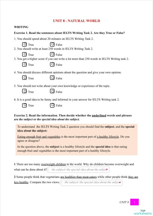 Unit 8 - Natural World - Writing Skill. Interactive worksheet ...