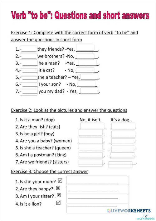 HW 18/5: Verb To Be - Questions and Short Answers. Interactive ...