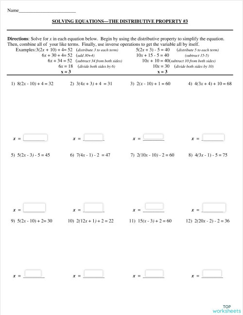 Distributive Property - solving for x. Interactive worksheet ...