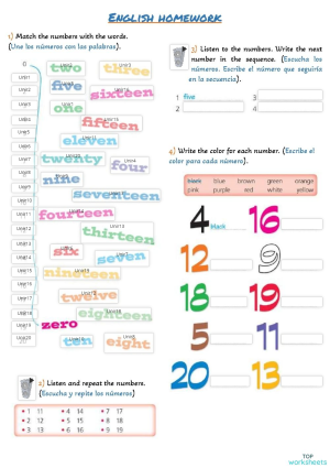 homework numbers 1 20 and colors interactive worksheet topworksheets