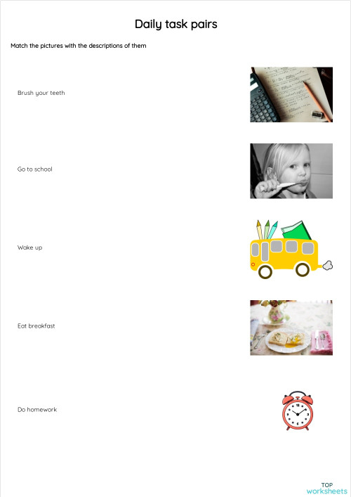 Daily task pairs. Interactive worksheet | TopWorksheets