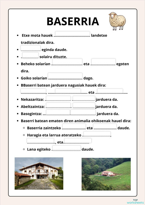 BASERRIA. MUNDUKO ETXEAK. Fitxa interaktiboa | TopWorksheets