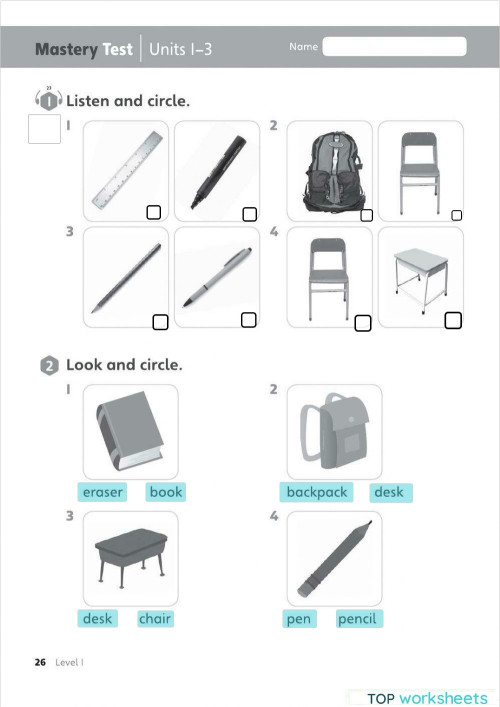 Mastery Test - Big 1 - units 1-3. Interactive worksheet | TopWorksheets