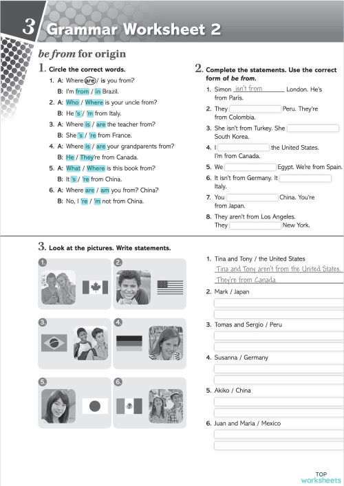 Verb be + from. Interactive worksheet | TopWorksheets
