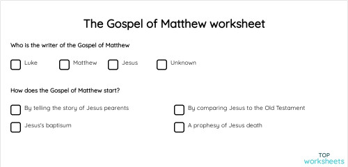 The Gospel of Matthew worksheet. Interactive worksheet | TopWorksheets