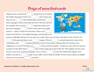 Origin Of Some Food Words Interactive Worksheet Topworksheets