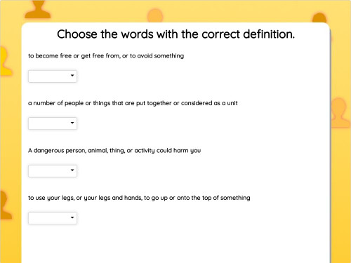 Choose the words with the correct definition.. Interactive worksheet ...