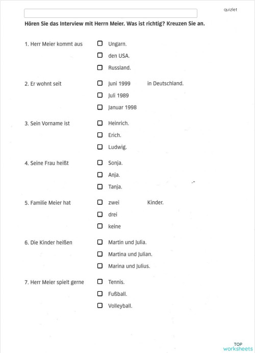 Deutsch: interaktive Arbeitsblätter und Online-Übungen | TopWorksheets