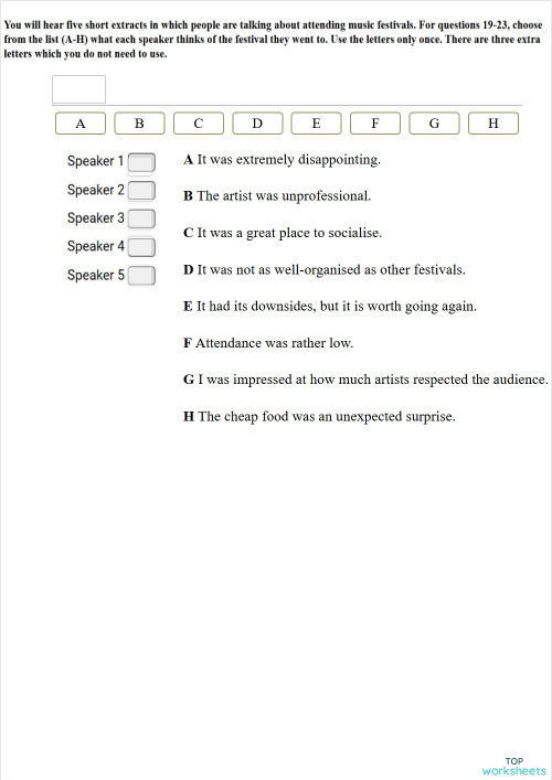 ListeningB2/ B2First (FCE)/Part 3 (Multiple matching). Interactive ...
