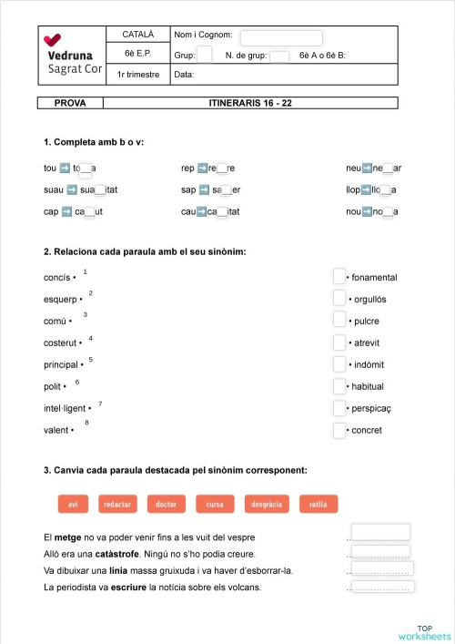 Lèxic, derivats de paraules. Fitxa interactiva | TopWorksheets