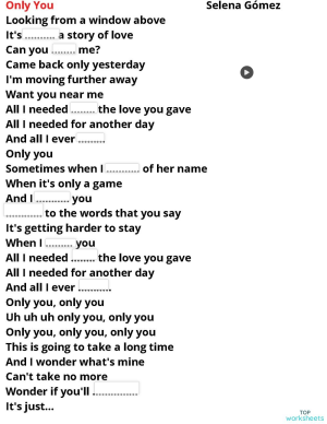 SONG ONLY YOU. Interactive worksheet | TopWorksheets