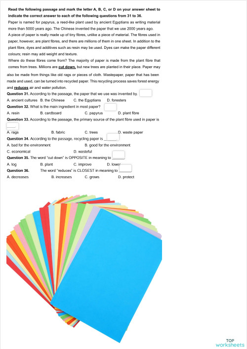 READING MULTIPLE CHOICE 23. Interactive worksheet | TopWorksheets