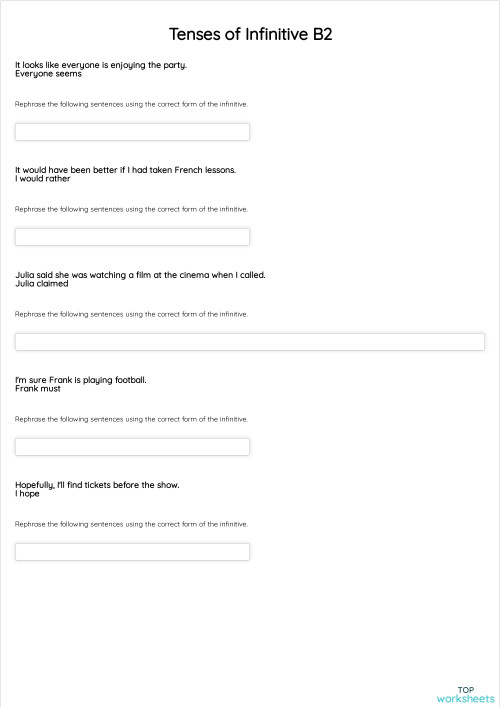 Tenses of Infinitive. Interactive worksheet | TopWorksheets