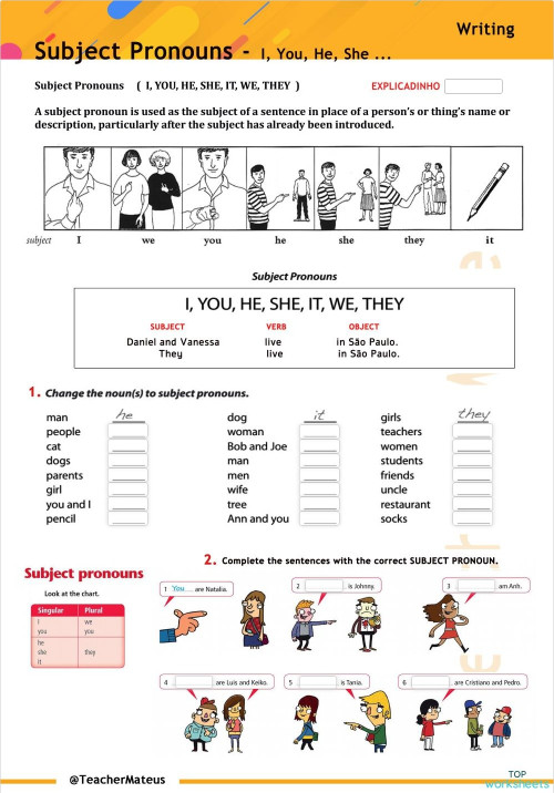 012 - Subject Pronouns 1 - Writing - TM0393 (Copied). Interactive ...