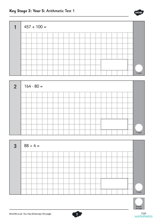 Year 5 Arithmetic Test. Interactive worksheet | TopWorksheets